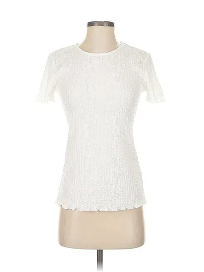 Pre-owned For The Republic Short Sleeve Top Ivory Mock Neckline Tops In White