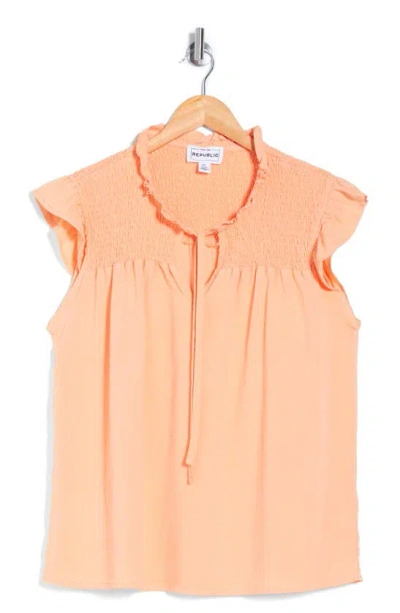 For The Republic Smocked Ruffle Top In Light Tangerine