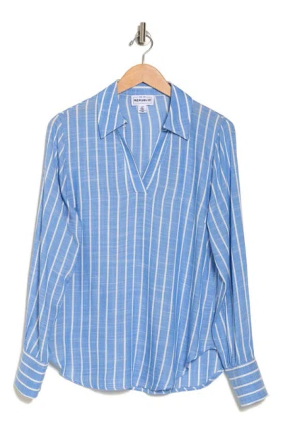 For The Republic Stripe Notched Collar Shirt In Light Blue