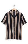 For The Republic Stripe Short Sleeve Button-up Shirt In Brown