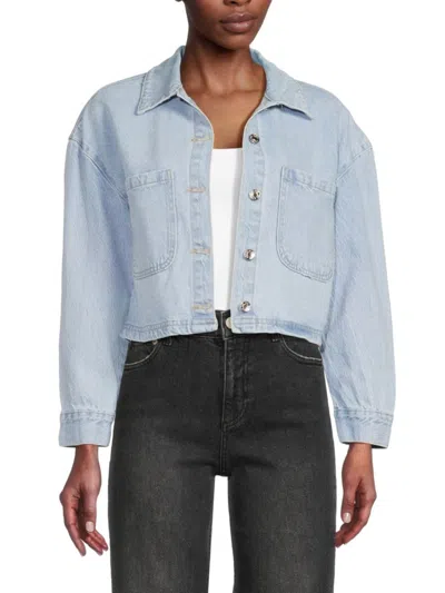 For The Republic Women's Faded Denim Cropped Jacket In Medium Wash