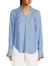 FOR THE REPUBLIC WOMEN'S STRIPED JOHNNY COLLAR TOP