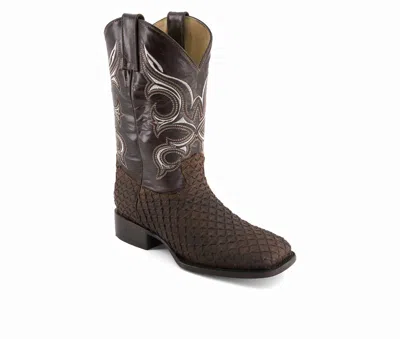 Forastero Men's Real Leather Patterned Cowboy Boots In Brown