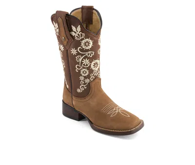 Forastero Women's Authentic Leather Flowers Embroidery Western Boots 93659 In Brown