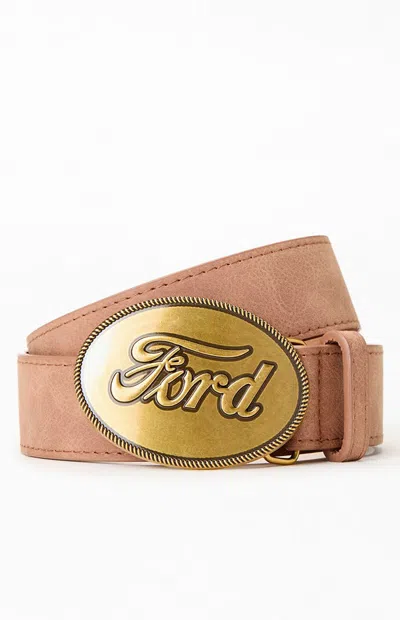 Ford Logo Buckle Leather Belt In Light Brown