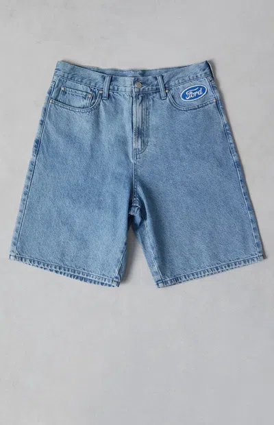 Ford Men's Baggy Denim Shorts In Light Wash Denim In Blue