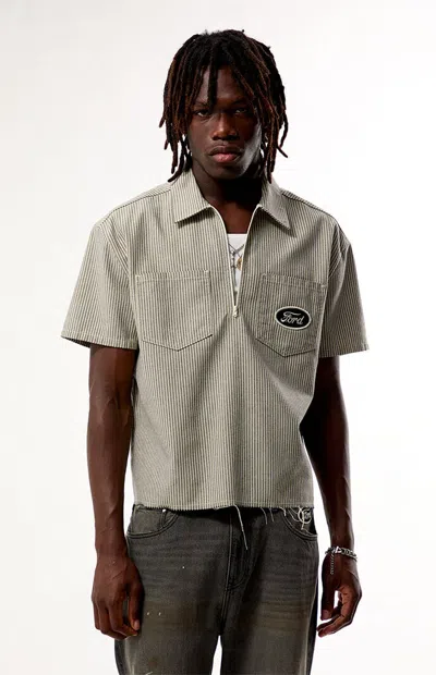 Ford Men's Black And Cream Striped Quater Zip Shirt In Black/cream In Multi