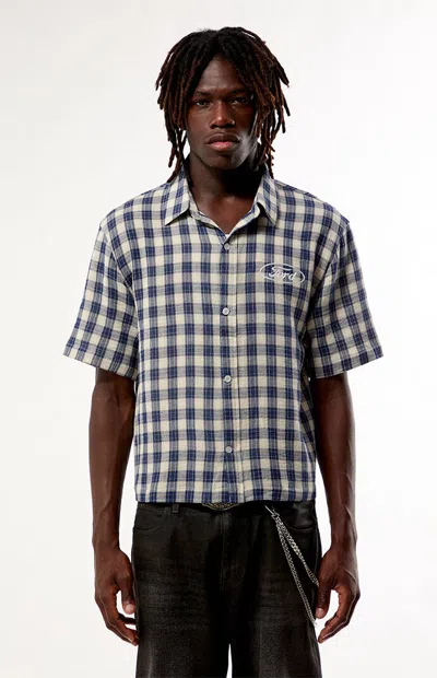 Ford Men's Blue Flannel Short Sleeve Work Shirt