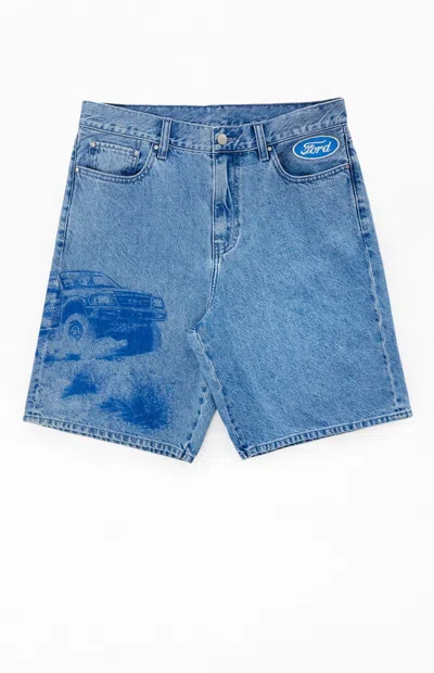 Ford Men's Bronco Baggy Denim Shorts In Light Wash Denim In Blue