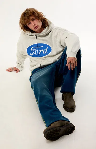 Ford Men's Motor Logo Zip Up Hoodie In Heather Gray