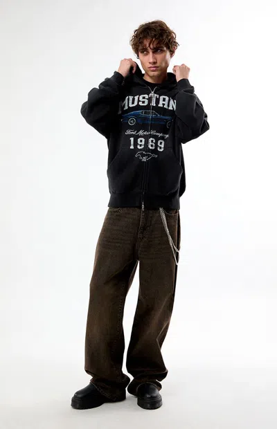 Ford Men's Mustang Zip Up Hoodie In Washed Black