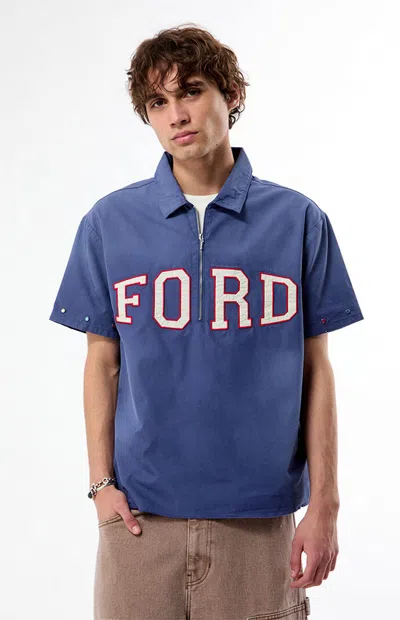 Ford Men's Quarter Zip Stud Shirt In Indigo In Blue