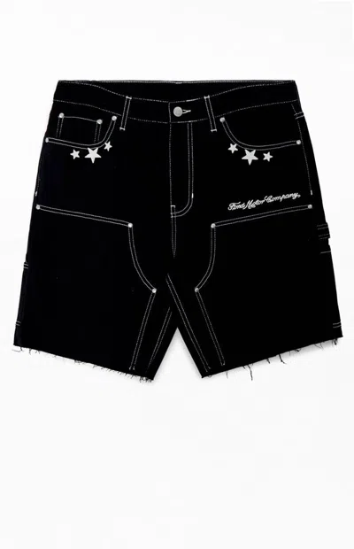 Ford Men's Star Knee Panels Baggy Denim Shorts In Black