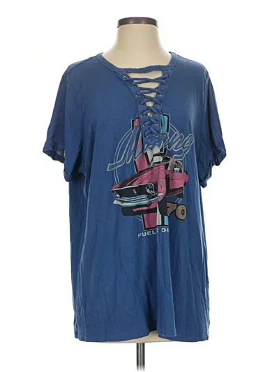 Pre-owned Ford Short Sleeve Top Blue Keyhole Neckline Tops