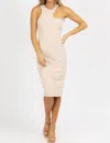 FORE ASYMMETRIC NECKLINE RIB MIDI DRESS IN NUDE