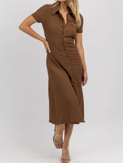 Fore Asymmetrical Button Midi Dress In Brown