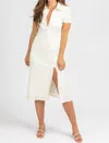 FORE ASYMMETRICAL BUTTON MIDI DRESS IN IVORY