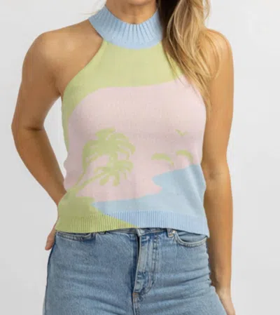 Fore Beach Scene Knit Mockneck Tank Top In Multi