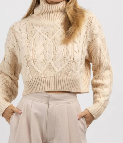 Fore Cableknit Turtleneck Crop Sweater In Neutral In Beige