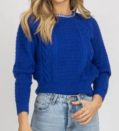 Fore Chain Neckline Open Back Sweater In Blue