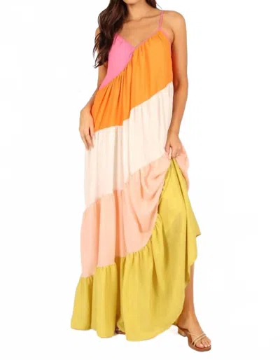 Fore Collection Boho Chic Color Block Midi Dress In Multi In Orange