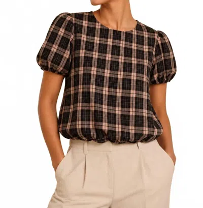 Fore Collection Carmen Bubble Hem Blouse In Mocha Black Plaid In Brown