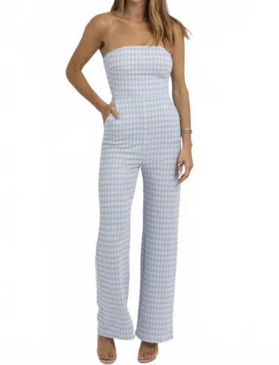 Fore Collection Checkmate Tweed Jumpsuit In Blue