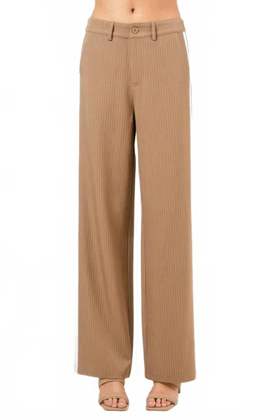 Fore Collection Color Blocked Wide Leg Pinstripe Pants In Beige In Brown