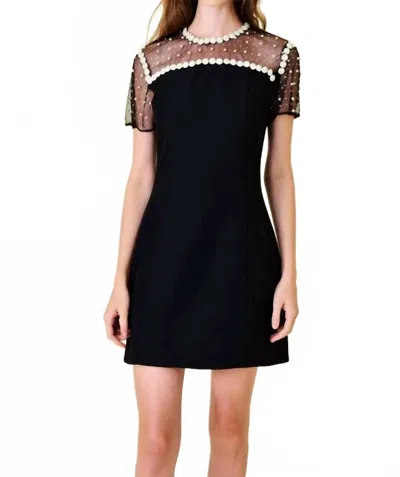 Fore Collection Contrast Pearl Tulle Dress In Black