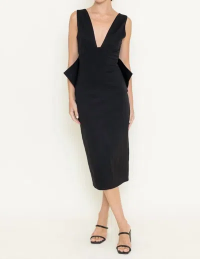 Fore Collection Deep Neck Sleeveless Bow Back Midi Dress In Black