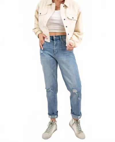 Fore Collection Denim Look Cropped Jacket In Beige In Blue