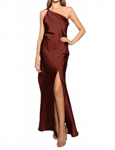 Fore Collection Diandra Asymmetric Halter Drape Scarf Slit Maxi Dress In Brown