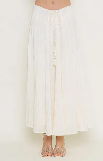 Fore Collection Drawstring Tiered Maxi Skirt In White