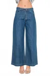 Fore Collection Drawstring Waist Wide Leg Pants In Denim In Blue