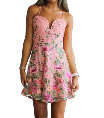 Fore Collection Embroidered Floral Print Mini Dress In Blush Multi