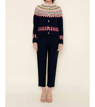 Fore Collection Fair Isle Knit Sweater Cardigan In Black Multi In Blue