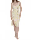 Fore Collection Floral Print Asymmetric Button Closure Midi Dress In Cream Multi