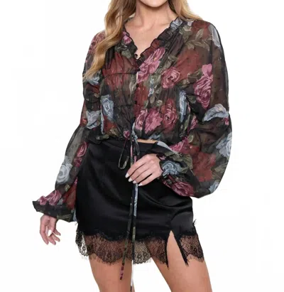 Fore Collection Floral Printed Smocked Chiffon Top In Violet Multi