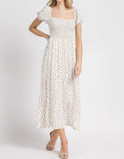 Fore Collection Floral Smocked Dress In Ivory In Multi