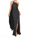 Fore Collection Gracie Asymmetric Scarf Gown In Black In Black