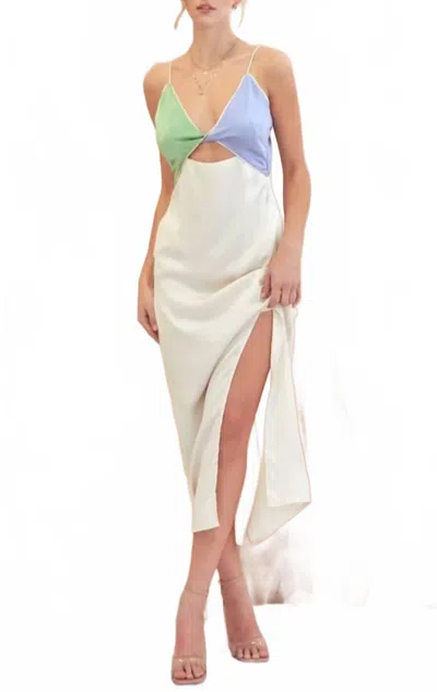 Fore Collection Leah Color Block Slip Dress In Blue/green/ivory In Multi