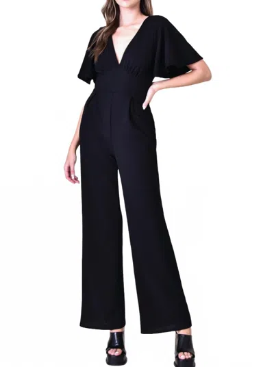 Fore Collection Midnight Noir Flutter Sleeve Jumpsuit In Black