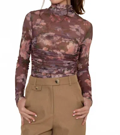 Fore Collection Milena Mock Neck Bodysuit In Burgundy Multi In Brown