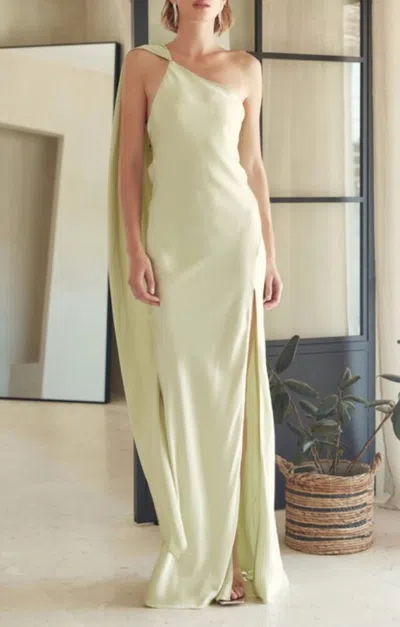 Fore Collection One Shoulder Draped High Slit Maxi Dress In Green