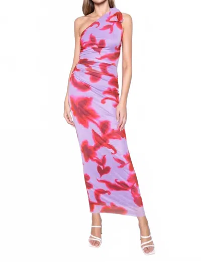 Fore Collection One Shoulder Scarf Maxi Dress In Purple Multi