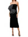 Fore Collection Party Dramatic Bow Velvet Laceup Tube Midi Dress In Black In Black