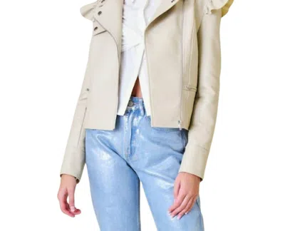 Fore Collection Pleather Ruffle Moto Jacket In Beige In Sand