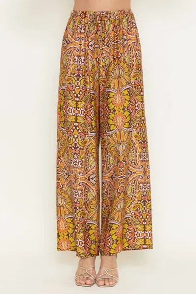 Fore Collection Resort Print Wide Leg Pants In Yellow In Brown