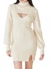 Fore Collection Ribbed Sweater Knit Set Balloon Sleeve Shrug Dress In White In Multi