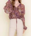 Fore Collection Ruffle V Neckline Vertical Ruched Body Sheer Top In Multi Color In Multi